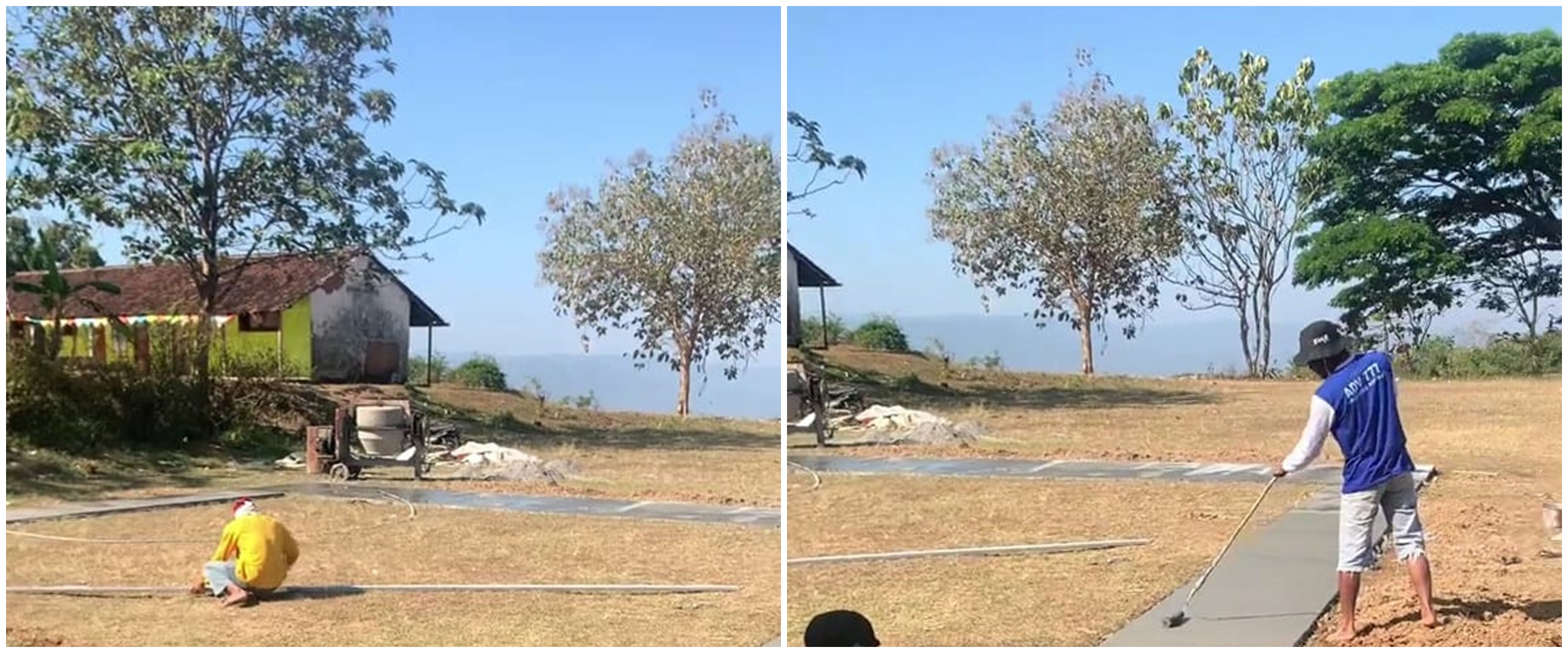 Momen pria mengecor jalan ini bikin tepuk jidat, capek-capek kerja endingnya sia-sia