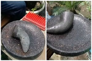 Bukan pakai sabun, ini trik bersihkan bekas bumbu dan bau tak sedap pada cobek batu