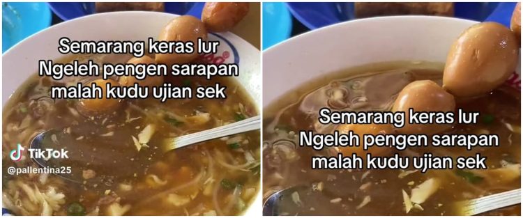 Pemilik warung Soto Daging Bok Ijo sedang menyajikan hidangan kepada pelanggan