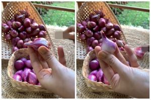 Tanpa direndam air, ini trik cepat mengupas bawang merah tanpa bikin mata perih