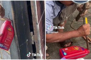 Aksi kocak bapak-bapak buka tutup oli ini bikin ngakak, sudah pakai segala alat tetap kesulitan