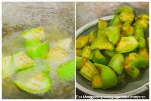 Tanpa bahan tambahan, ini trik goreng terong agar warnanya tetap hijau dan tak berminyak