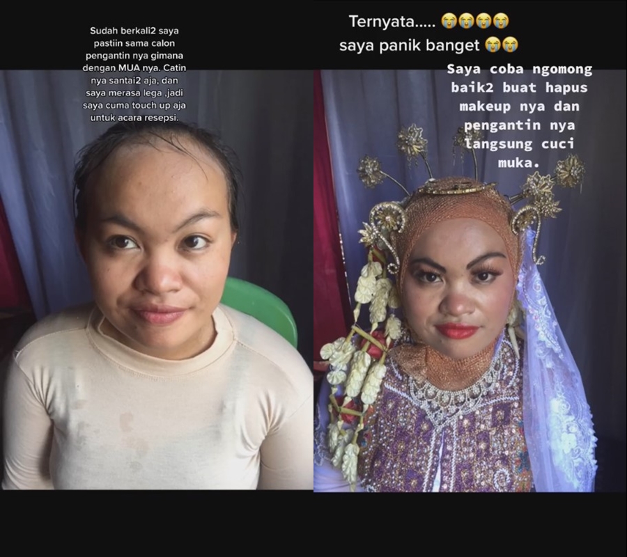Makeup akadnya bikin warganet ikutan nyesek, transformasi pengantin dirias ulang ini hasilnya glowup