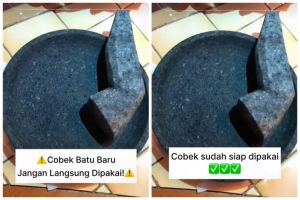 Tak perlu pakai ampas kelapa, ini cara cuci cobek batu baru agar bersih dari pasir