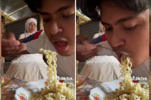 Emak capek masak anak malah asyik makan mi instan, aksi wanita ini bikin cekakakan