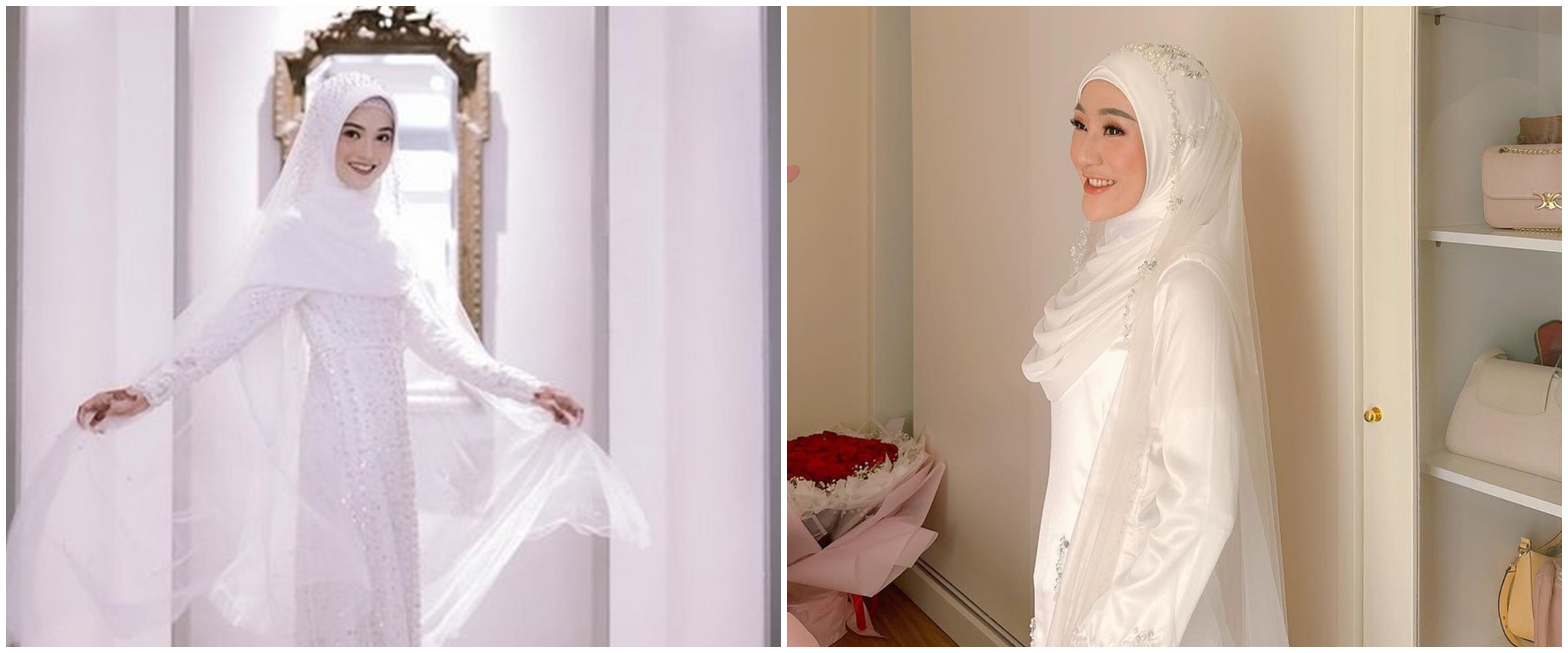 Gaya 7 seleb cantik menikah kenakan busana hijab syari, aura pengantinnya tetap terpancar