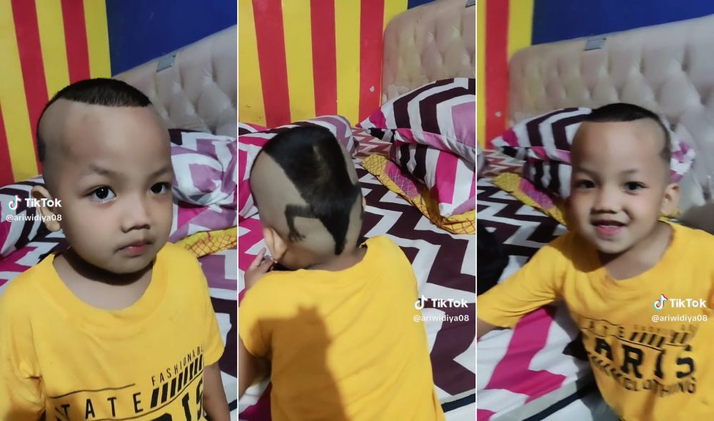Begini jadinya kalau anak dijaga bapaknya, kompak potong rambut model tokek