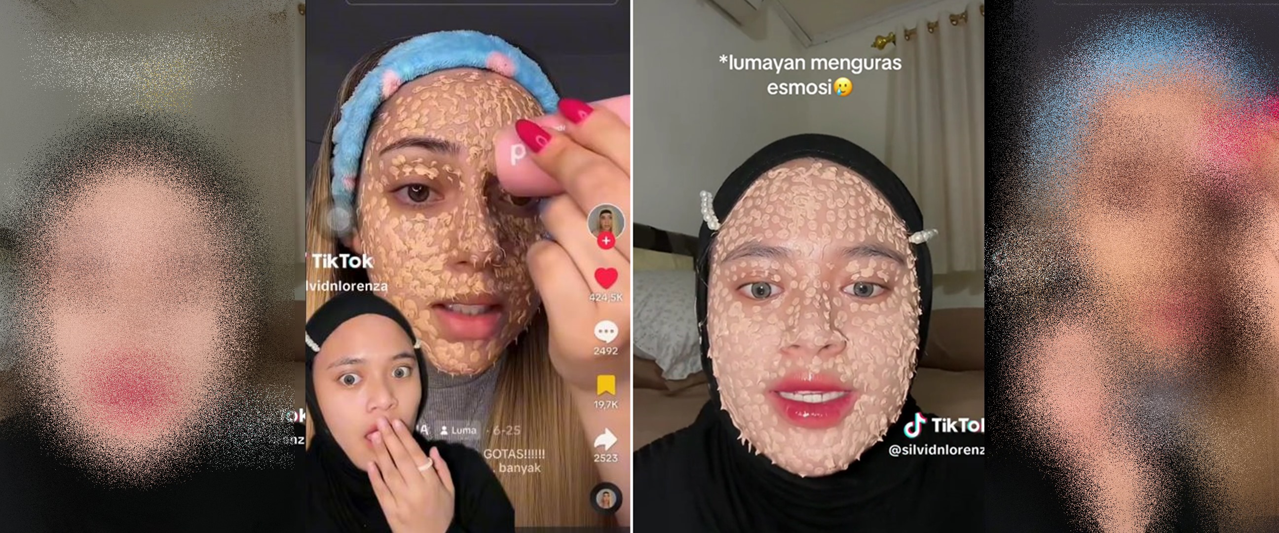 Potret wanita coba makeup challenge pakai 500 totol foundation, wajah bak disemen dan alis auto hilang