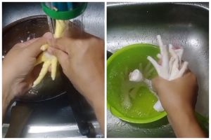 Bukan direndam, ini cara cepat membersihkan kulit ari ceker agar lebih mudah dikupas