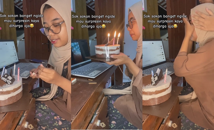 Wanita ini niat hati ingin beri kejutan ulang tahun, reaksi sang pacar justru bikin geregetan