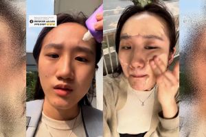 Potret wanita coba challenge makeup sambil jalan di tempat umum, ribet pol tapi hasilnya tuai pujian