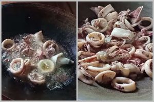 Tanpa ditaburi tepung terigu, begini trik goreng cumi agar tidak alot dan tak bikin minyak meletup