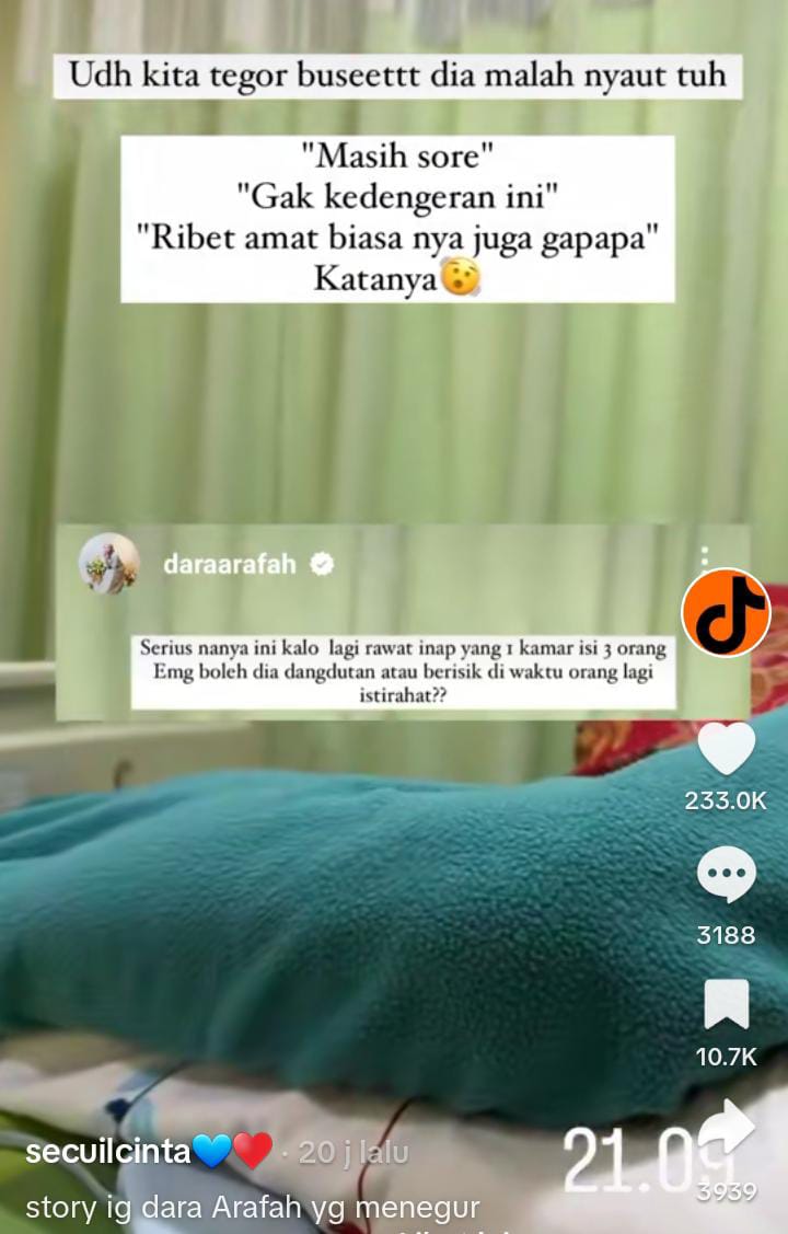Dara Arafah dibentak usai tegur keluarga pasien putar musik dangdut di ruang rawat inap, bikin kesal