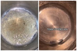 Tak perlu direndam lama, ini trik cepat bersihkan sisa kerak nasi di dalam panci pakai 2 bahan dapur