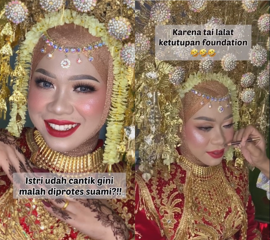 Pengantin ini sudah di-makeup cantik dan manglingi tapi malah diprotes suami, alasannya bikin baper