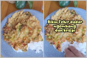 Bukan pakai tepung terigu, ini trik bikin telur dadar mengembang dan krispi cuma tambah 1 bahan dapur