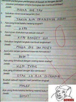 11 Jawaban kocak siswa di soal bahasa Indonesia ini definisi nggak niat ujian, bikin ngelus dada