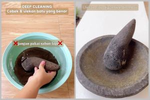 Bukan pakai sabun atau kelapa parut, ini trik bersihkan bekas bumbu di cobek batu pakai 1 bahan dapur