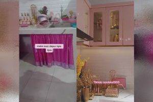 9 Potret dapur mungil ini dekorasinya serba pink dan emas ini bikin mupeng, tampilannya glamor pol