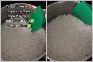 Trik menanak nasi di panci agar matang sempurna dan antilengket dalam 11 menit, cukup pakai 1 alat ini