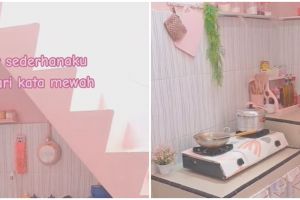 8 Potret dapur mungil serba pink nyempil di kolong tangga ini estetik pol, rapi tanpa kitchen set