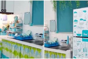 8 Potret dapur biru mungil tanpa kitchen set ini visualnya estetik, bikin si kalem nggak mager masak
