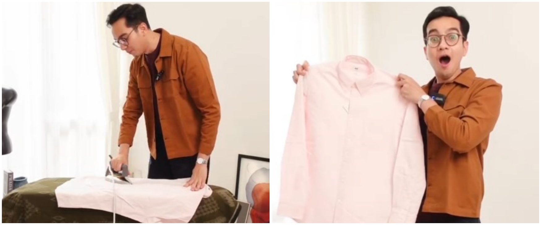 Nggak ribet dibolak-balik langsung rapi, ini trik nyetrika baju hemat waktu pakai 1 pembungkus makanan