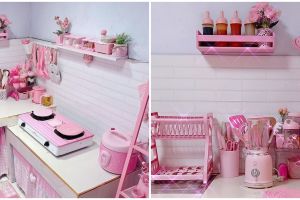 9 Potret dapur mungil ala Korea serba pink pastel ini mewah tanpa kitchen set, bikin mata susah kedip