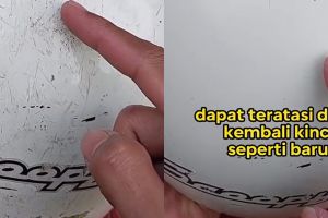 Bukan pakai sabun, ini trik hilangkan noda baret pada helm cuma andalkan 1 peralatan mandi