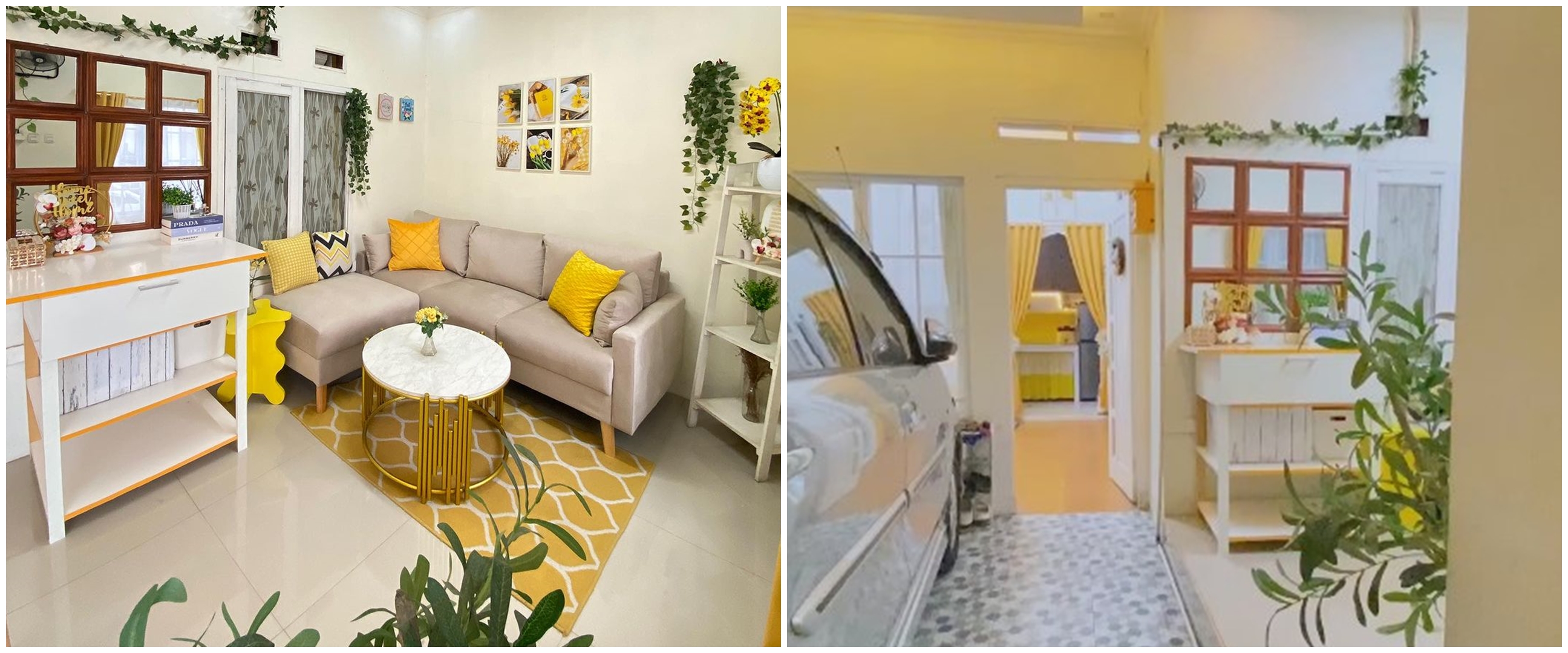 10 Potret ruang tamu outdoor rumah subsidi menyatu dengan garasi ini elegan dengan paduan warna kuning