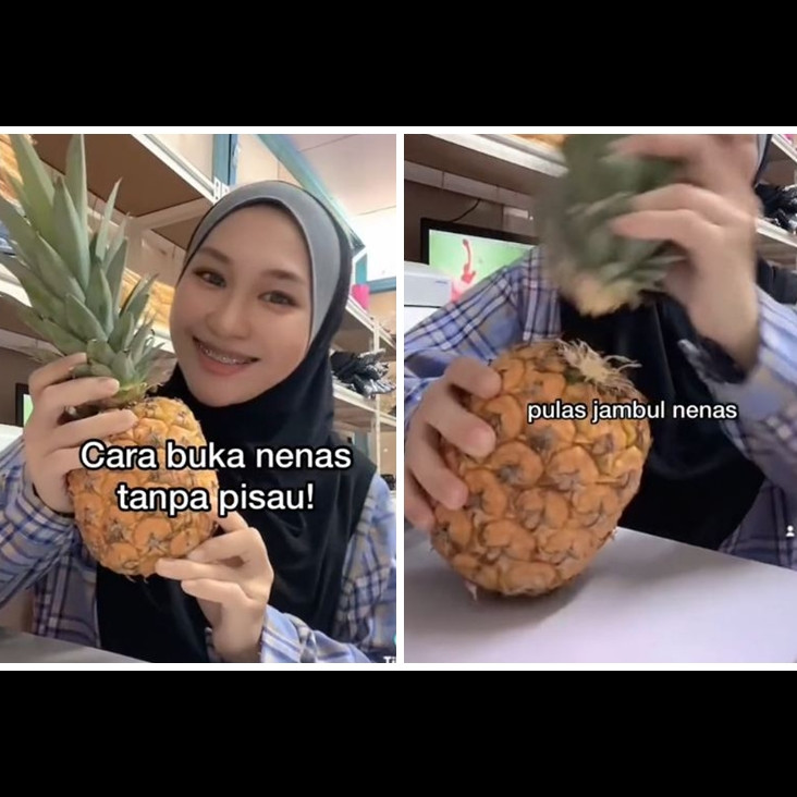 Cara jitu mengupas nanas tanpa pisau, lebih cepat dan mudah ditiru