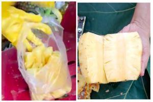 Cuma butuh waktu kurang dari 1 menit, begini trik cepat mengupas kulit nanas dengan mudah
