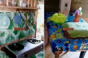 11 Potret transformasi dapur semi kayu dari buluk jadi serba hijau, wastafelnya dari barang bekas