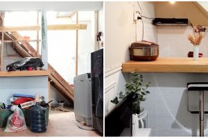 9 Potret dapur bawah tangga rumah subsidi pakai mini bar ini penataannya simpel tapi tampak mewah