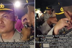 Istri meninggal dunia, momen polisi dipakaikan tanda kenaikan pangkat oleh sahabatnya ini bikin haru