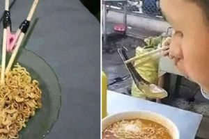 11 Potret kocak orang pakai sumpit ini bikin nggak habis pikir, ada-ada aja idenya