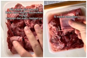 Cuma 5 menit, ini trik mencairkan daging sapi beku tanpa masuk microwave mengandalkan 3 bahan dapur