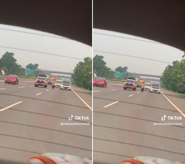 Momen petugas berhentikan emak-emak motoran di jalan tol, aksi kejar-kejarannya bak di film action