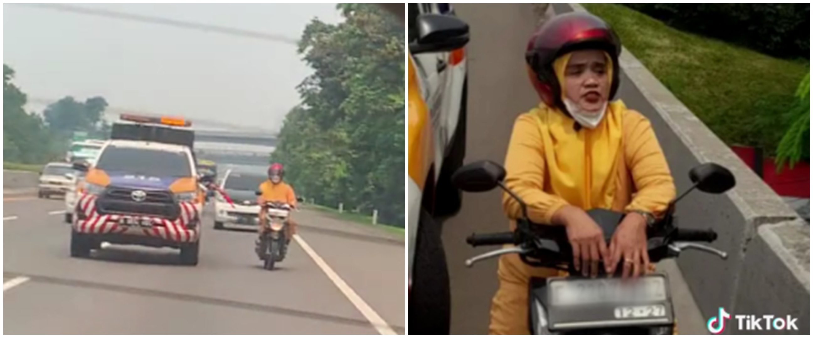 Momen petugas berhentikan emak-emak motoran di jalan tol, aksi kejar-kejarannya bak di film action