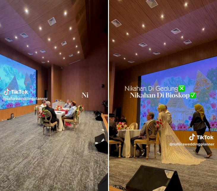 Momen pengantin gelar akad nikah bak di teater bioskop, cocok buat yang mau intimate wedding