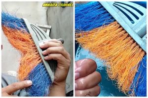 Cuma tambah 1 bahan dapur, ini cara bikin sapu plastik yang keriting jadi lurus dan tak kusut lagi