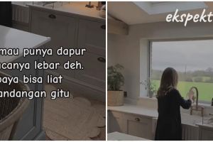 Wanita ini ubah dapur pakai jendela lebar dengan lanskap alam biar estetik, hasilnya bikin salfok