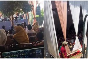 Detik-detik kereta melintas di antara panggung dan tenda hajatan, berasa pernikahan disponsori PT KAI