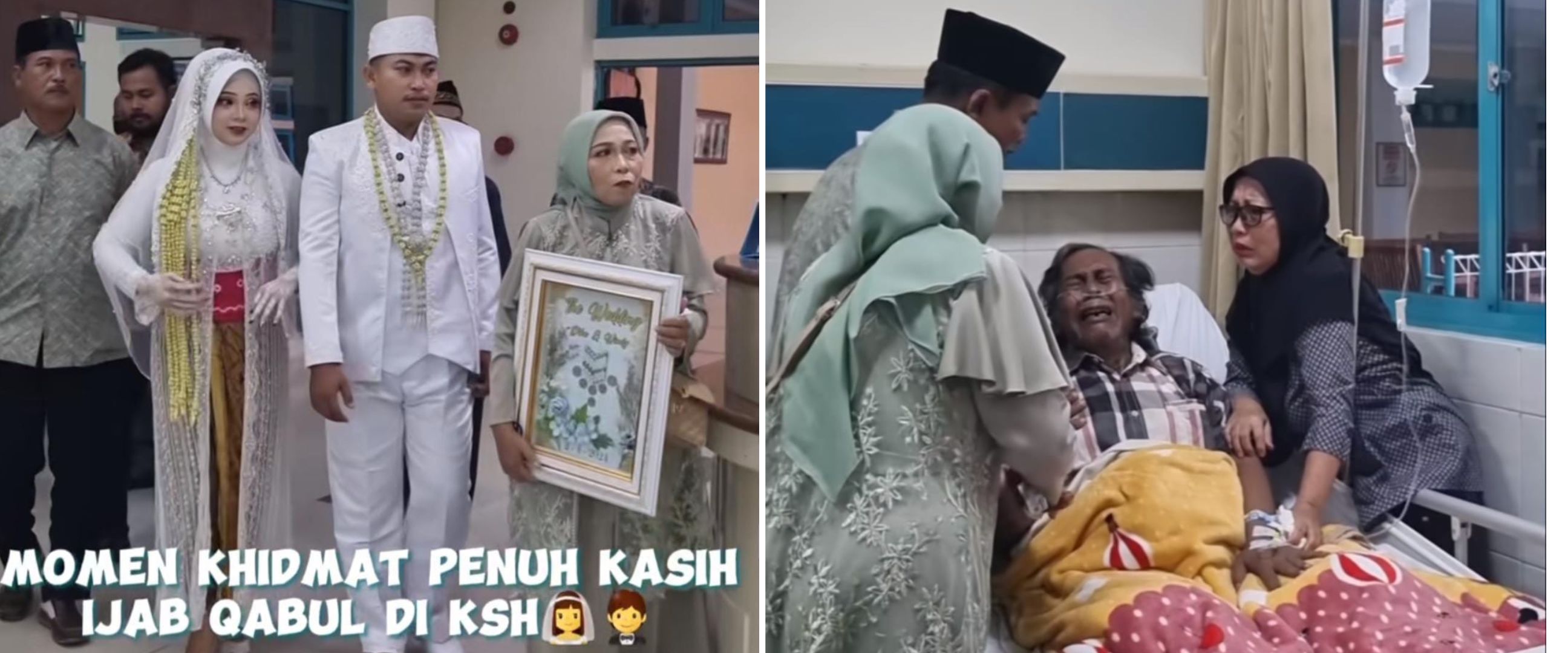 Ayah jatuh sakit, momen pengantin gelar akad di rumah sakit ini tetap khidmat meski cuma beralas tikar