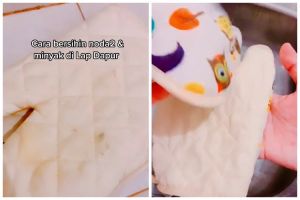 Tanpa disikat, ini trik mencuci noda minyak di lap dapur andalkan 2 bahan dapur