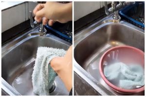 Tanpa disikat, ini cara mencuci lap dapur kotor dan apek agar bersih lagi ditambah 1 bahan dapur