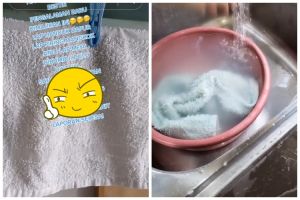 Tanpa detergen, ini trik cuci handuk dapur kumal agar bersih dalam 15 menit pakai 2 bahan dapur