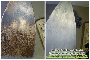 Tanpa digosok sabun cuci piring, ini trik hilangkan kerak gosong setrika pakai tambahan 1 bahan dapur