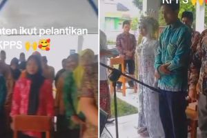 Tinggalkan resepsi demi ikut pelantikan KPPS, wanita hadir dengan pakaian pengantin ini tuai sorotan