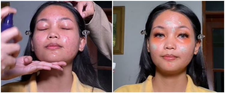 Transformasi makeup wanita wajah breakout ini hasilnya bak beda orang, kulit mulus tampak flawless